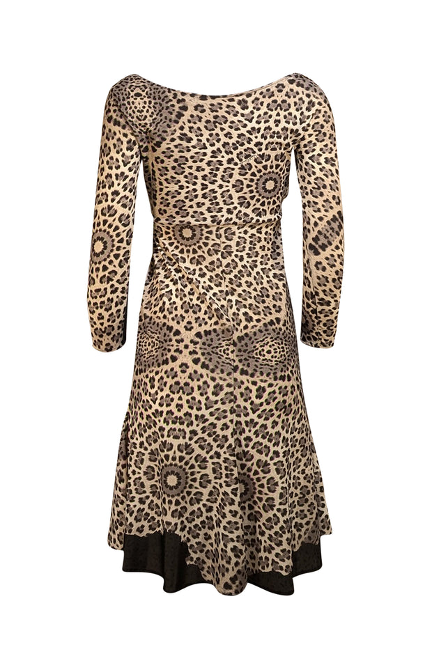 Roberto Cavalli - Grey, Cream, & Black Leopard Print Bust Cut Out Dress Sz 8 - Current Boutique