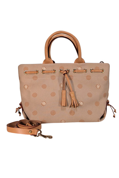 Dooney & Bourke - Beige Monogram Polka Dot Print Satchel Bag - Current Boutique