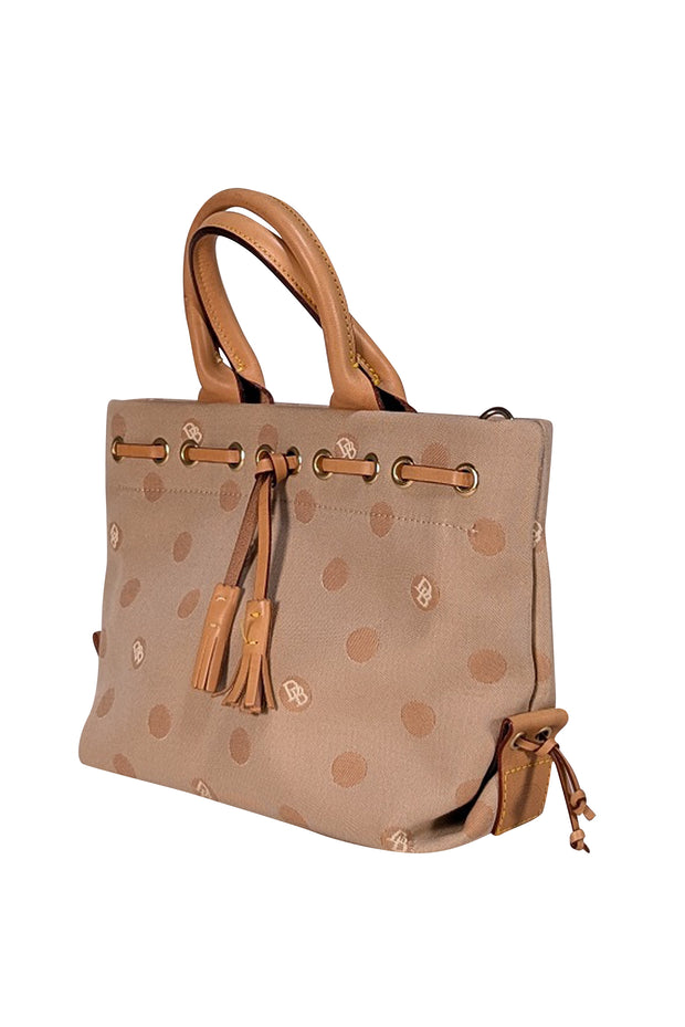 Dooney & Bourke - Beige Monogram Polka Dot Print Satchel Bag - Current Boutique