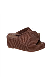 Carrie Forbes - Rust Brown Raffia "Karim" Woven Platform Mule Sandals Sz 11 - Current Boutique