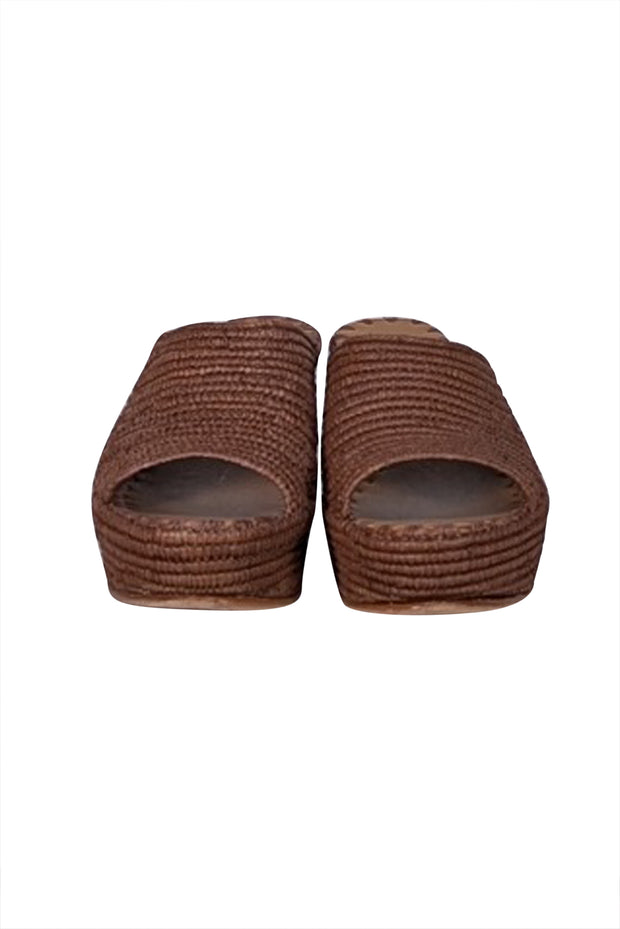 Carrie Forbes - Rust Brown Raffia "Karim" Woven Platform Mule Sandals Sz 11 - Current Boutique