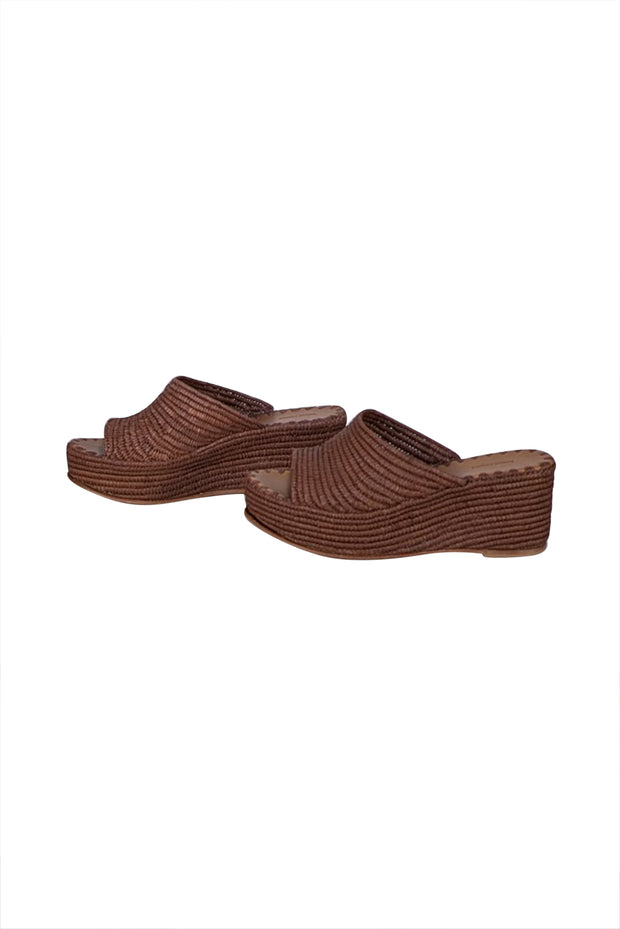 Carrie Forbes - Rust Brown Raffia "Karim" Woven Platform Mule Sandals Sz 11 - Current Boutique