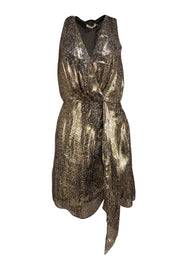 Ramy Brook - Gold & Black Metallic Print Sleeveless Dress Sz S - Current Boutique