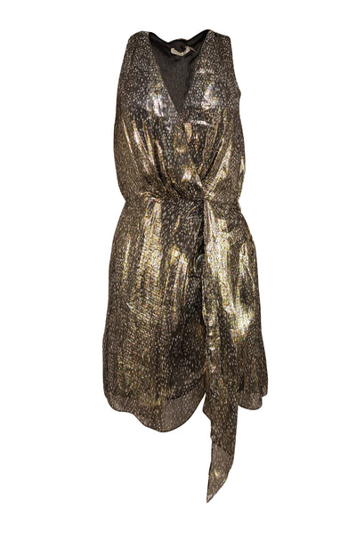 Ramy Brook - Gold & Black Metallic Print Sleeveless Dress Sz S - Current Boutique
