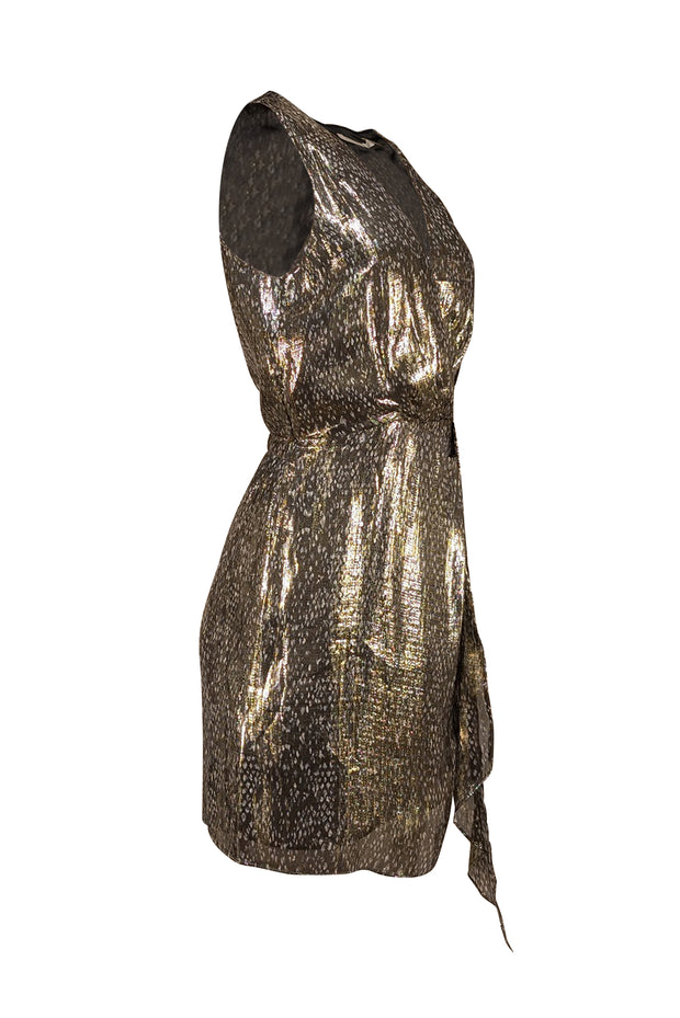 Ramy Brook - Gold & Black Metallic Print Sleeveless Dress Sz S - Current Boutique