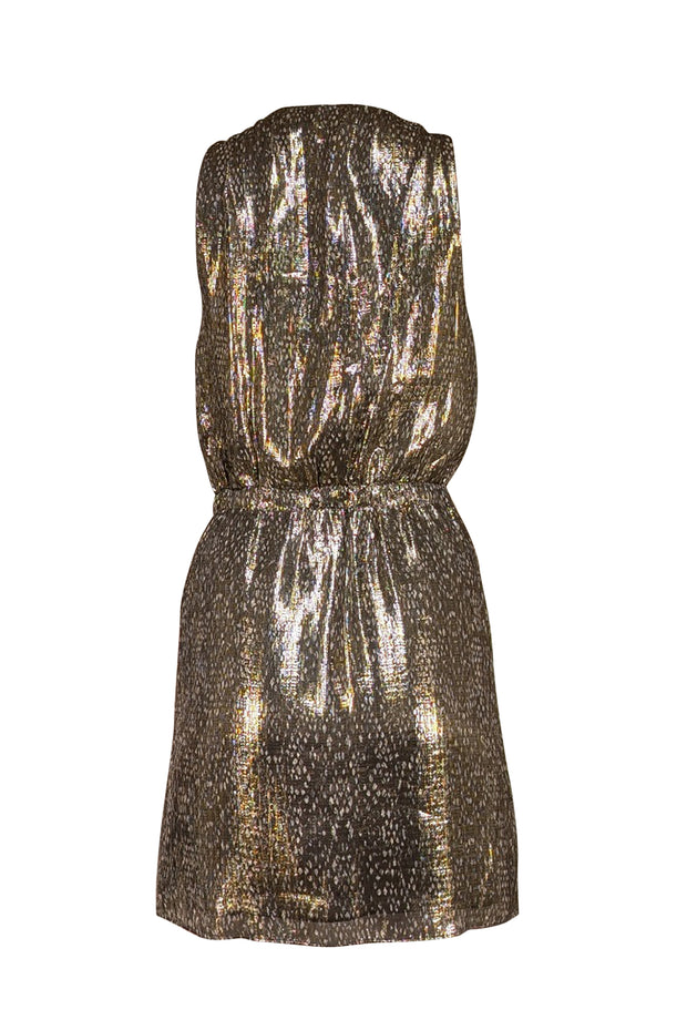 Ramy Brook - Gold & Black Metallic Print Sleeveless Dress Sz S - Current Boutique