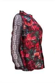 Sandro - Maroon Multi Floral Print w/ Lace Blouse Sz XS - Current Boutique