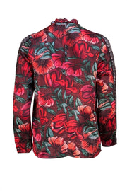 Sandro - Maroon Multi Floral Print w/ Lace Blouse Sz XS - Current Boutique
