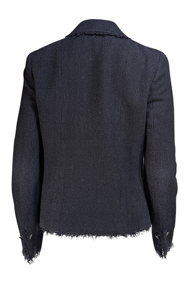 Chanel - Black Tweed Frayed Hem Blazer Sz 10
