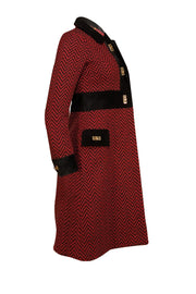Milly - Red &n Black Chevron Print Wool Turn Lock Closure Coat Sz 4 - Current Boutique