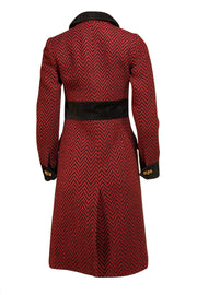 Milly - Red &n Black Chevron Print Wool Turn Lock Closure Coat Sz 4 - Current Boutique