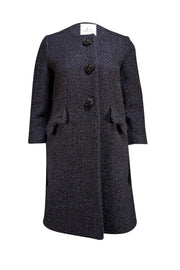 Milly - Navy Metallic Tweed Boucle Collarless Coat Sz 6 - Current Boutique