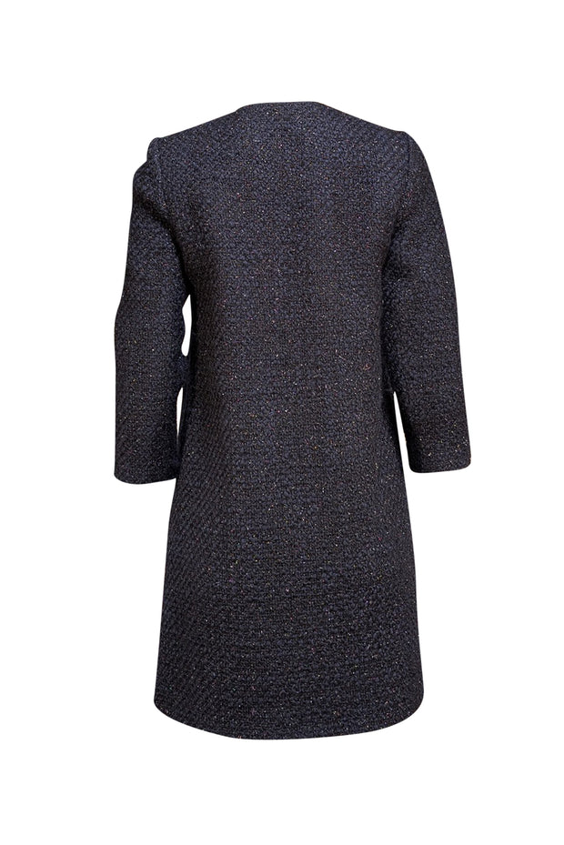Milly - Navy Metallic Tweed Boucle Collarless Coat Sz 6 - Current Boutique