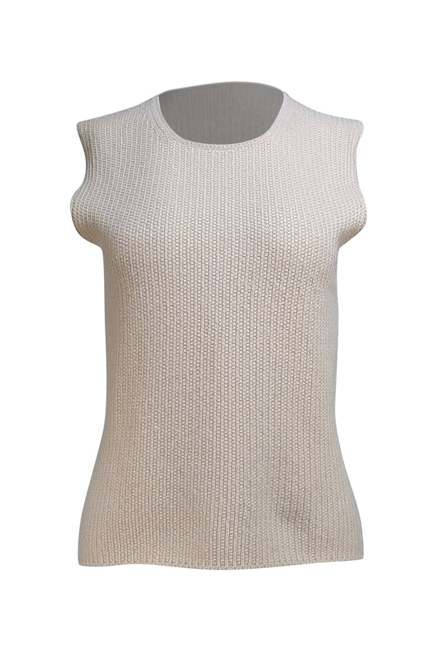 Chanel - Beige Cashmere Sleeveless Sweater Vest Sz 4