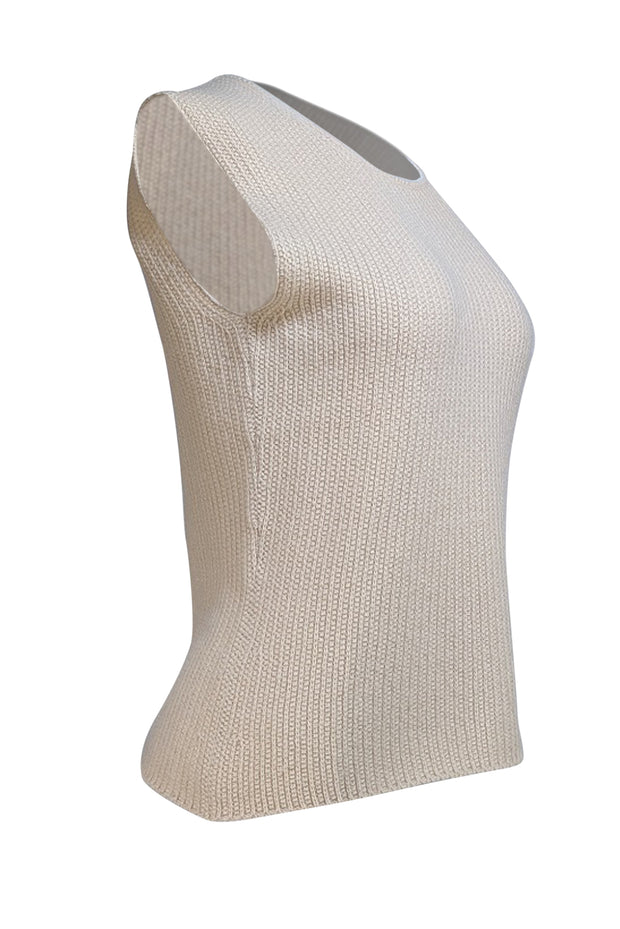 Chanel - Beige Cashmere Sleeveless Sweater Vest Sz 4