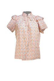 Hunter Bell - White, Orange, & Blue Tulip "Millie" Shirt Sz XS