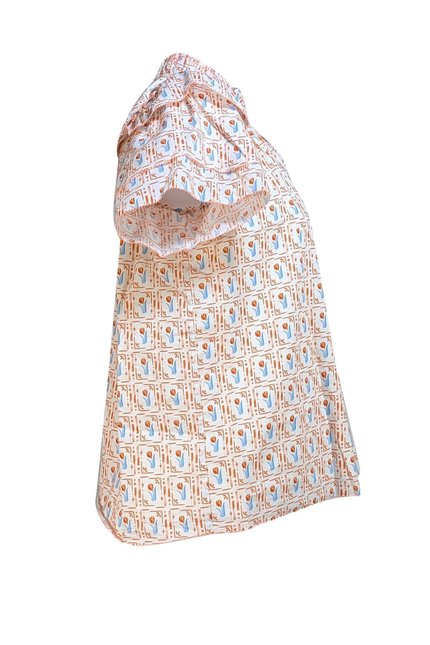 Hunter Bell - White, Orange, & Blue Tulip "Millie" Shirt Sz XS