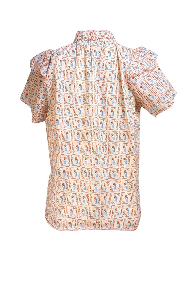 Hunter Bell - White, Orange, & Blue Tulip "Millie" Shirt Sz XS