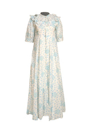 India Amory - White W/ Blue Floral Button Down Maxi Dress Sz S