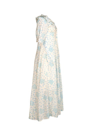 India Amory - White W/ Blue Floral Button Down Maxi Dress Sz S