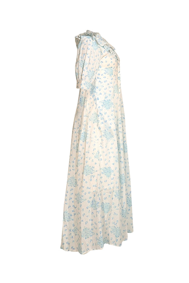 India Amory - White W/ Blue Floral Button Down Maxi Dress Sz S