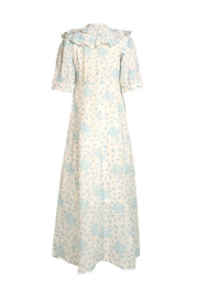 India Amory - White W/ Blue Floral Button Down Maxi Dress Sz S
