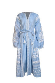 Julia Amory - Blue w/ White Embroidered Detail Dress Sz S