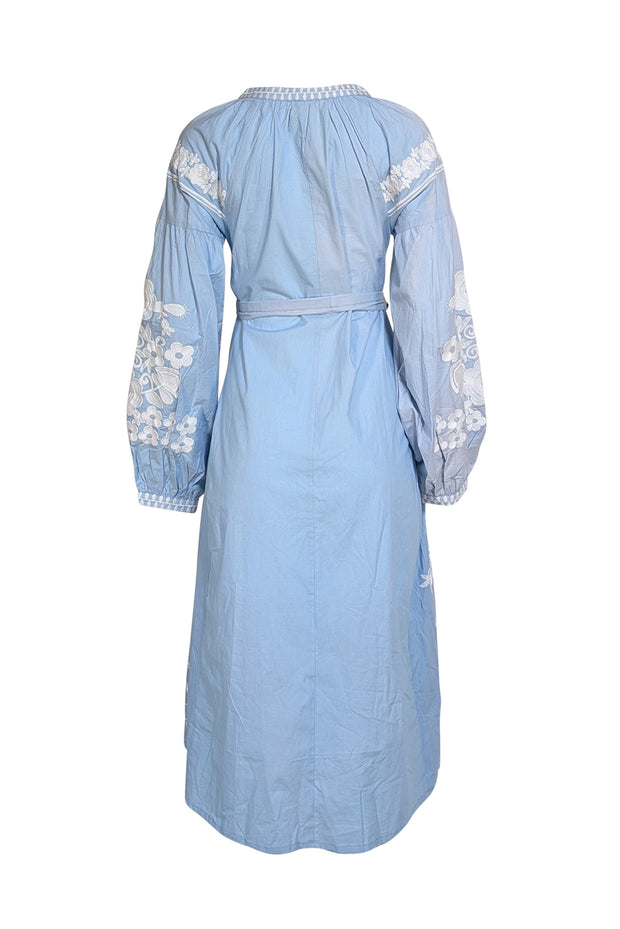 Julia Amory - Blue w/ White Embroidered Detail Dress Sz S
