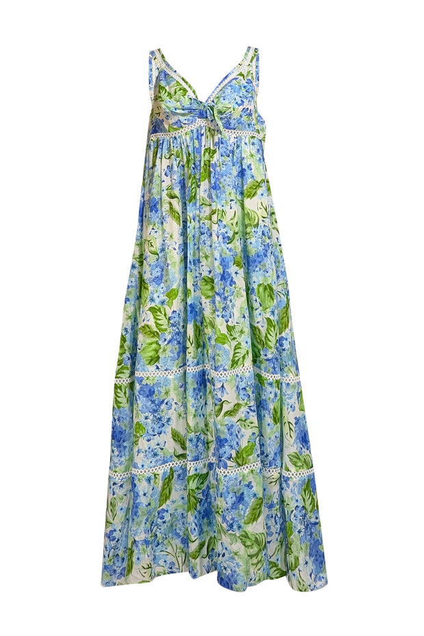 Molly Moorkamp - Blue & Green Floral Quincy Sleeveless Maxi Dress Sz 2