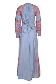 Rose and Rose - Blue w/ Pink & Gold Embroidered Trim Maxi Dress Sz XS