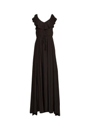 Calypso - Black Ruffle Neckline Maxi Dress Sz XS