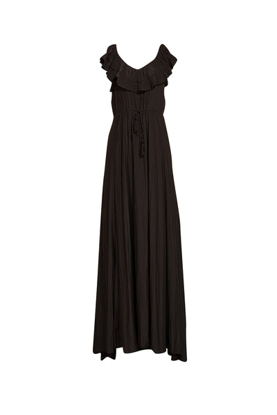Calypso - Black Ruffle Neckline Maxi Dress Sz XS