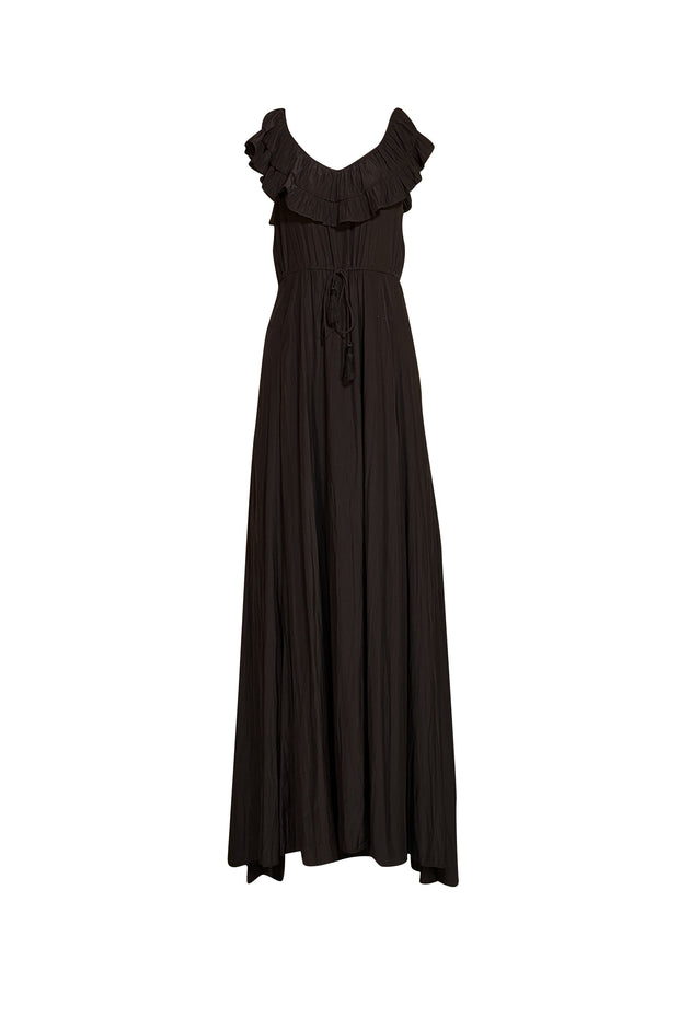 Calypso - Black Ruffle Neckline Maxi Dress Sz XS