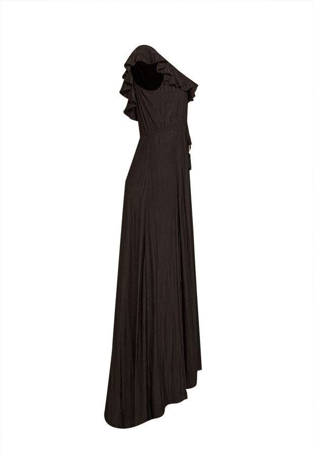 Calypso - Black Ruffle Neckline Maxi Dress Sz XS