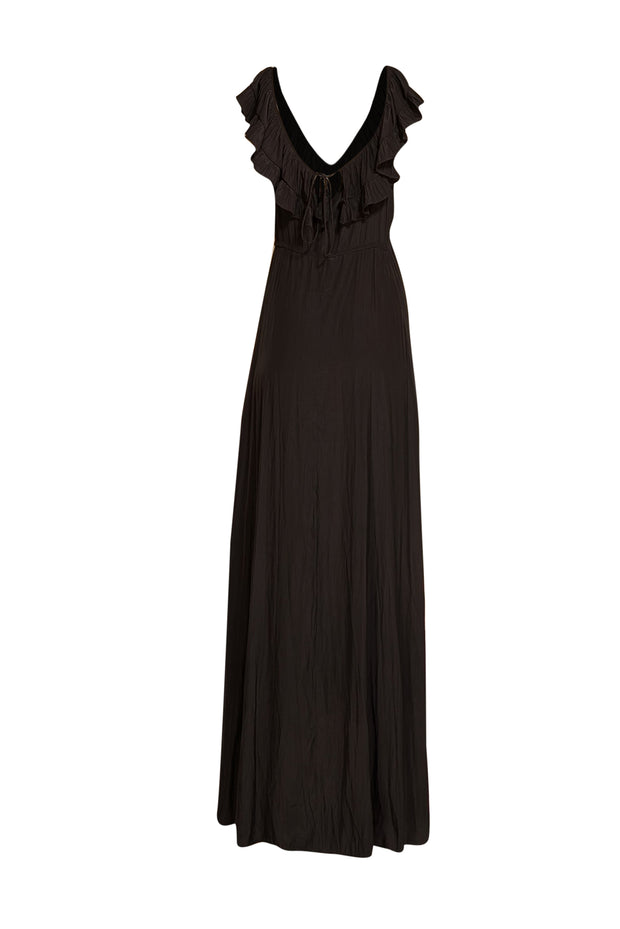 Calypso - Black Ruffle Neckline Maxi Dress Sz XS