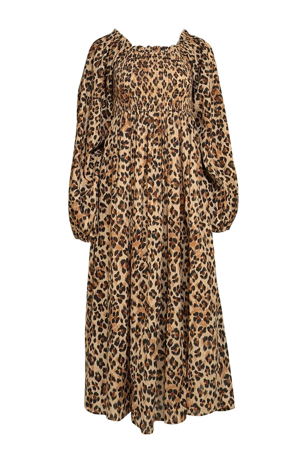 Mille - Tan Leopard Print Smocked Bodice Dress Sz XS