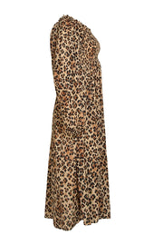 Mille - Tan Leopard Print Smocked Bodice Dress Sz XS