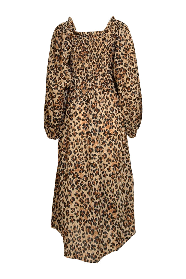 Mille - Tan Leopard Print Smocked Bodice Dress Sz XS