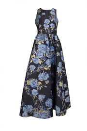 Shoshanna - Navy, Blue, & Gold Floral Brocade Formal Dress Sz 4