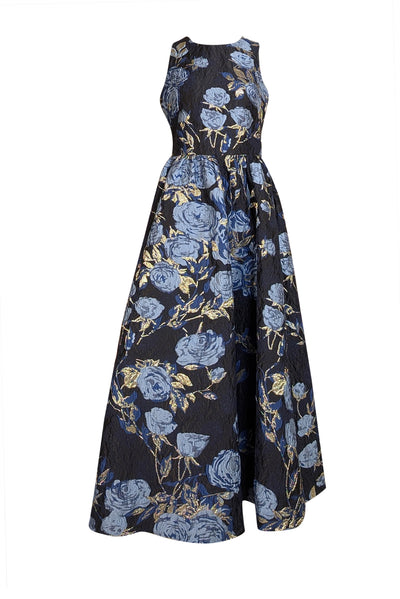 Shoshanna - Navy, Blue, & Gold Floral Brocade Formal Dress Sz 4