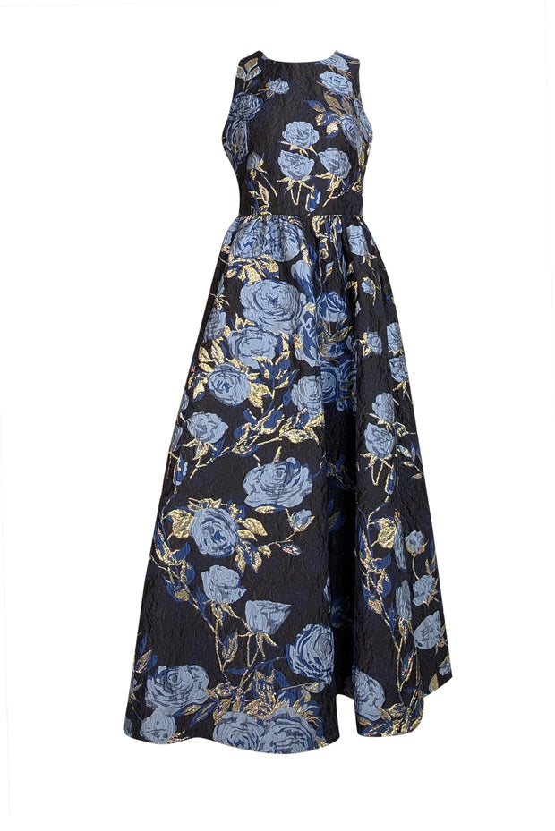 Shoshanna - Navy, Blue, & Gold Floral Brocade Formal Dress Sz 4