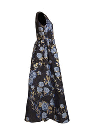 Shoshanna - Navy, Blue, & Gold Floral Brocade Formal Dress Sz 4