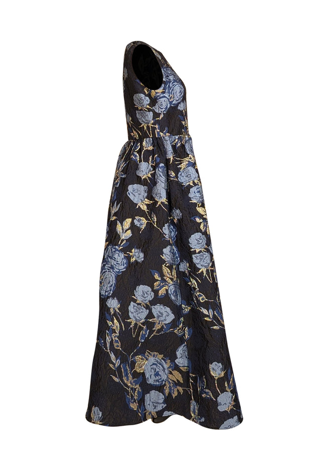Shoshanna - Navy, Blue, & Gold Floral Brocade Formal Dress Sz 4