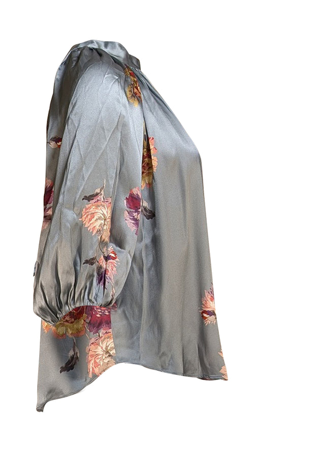 Rebecca Taylor - Blue Silk Floral Mock Neckline Blouse Sz 4