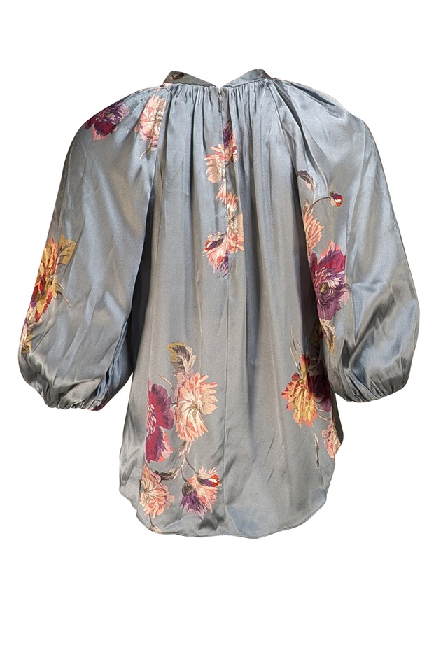 Rebecca Taylor - Blue Silk Floral Mock Neckline Blouse Sz 4