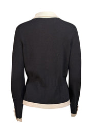 Chanel - Black Knit Quarter Button Sweater w/ Cream Trim Sz M - Current Boutique