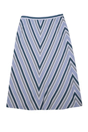 Tory Burch - Ivory, Green, & Blue Striped Midi Skirt Sz M - Current Boutique