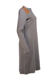 Ralph Lauren - Grey w/ Brown Leather Mini Sweater Dress Sz L - Current Boutique