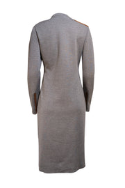 Ralph Lauren - Grey w/ Brown Leather Mini Sweater Dress Sz L - Current Boutique