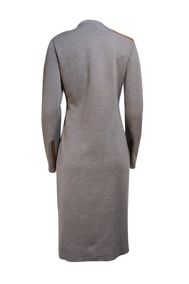 Ralph Lauren - Grey w/ Brown Leather Mini Sweater Dress Sz L - Current Boutique